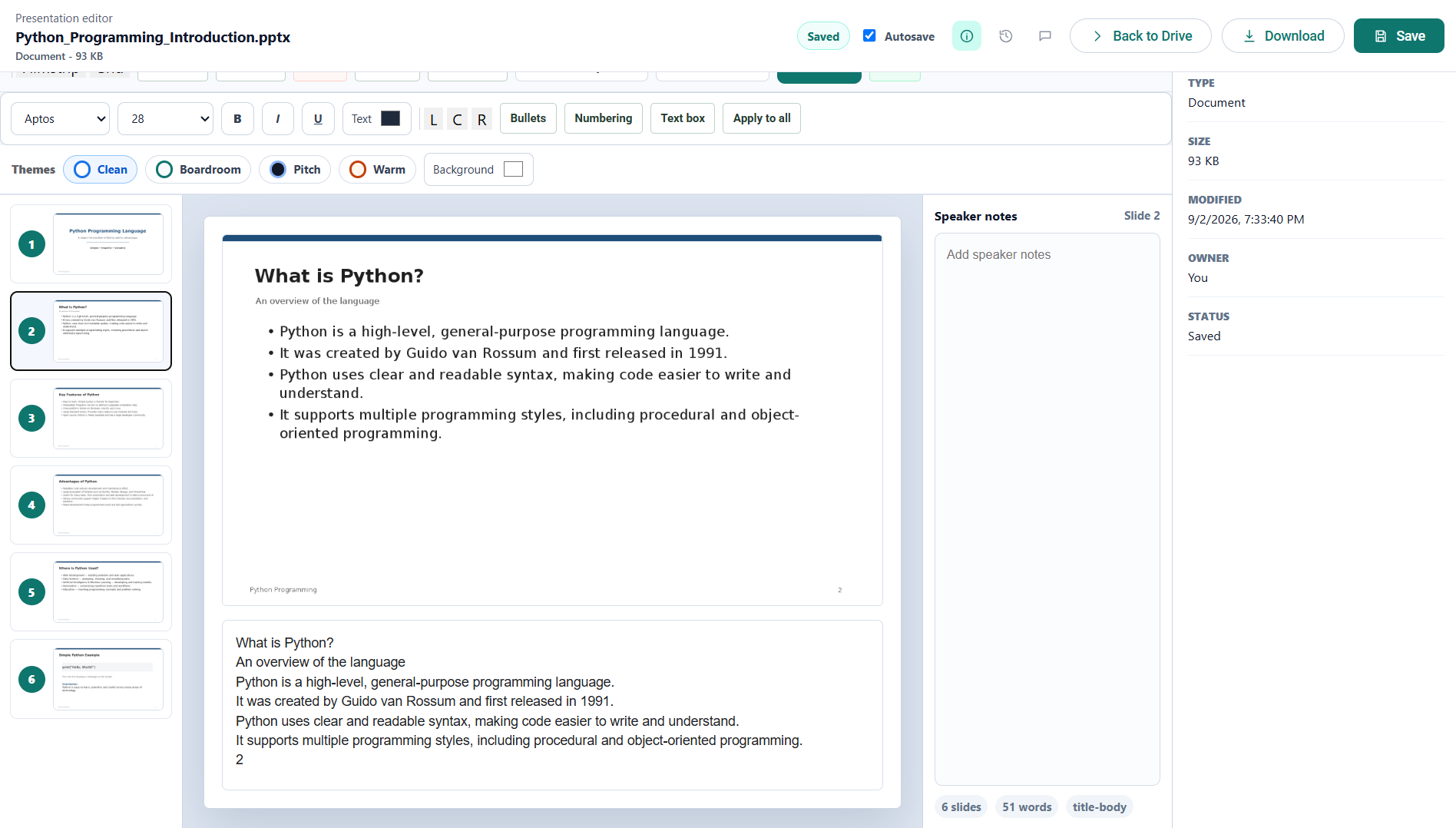 A PowerPoint deck open in the NevTan Drive presentation editor