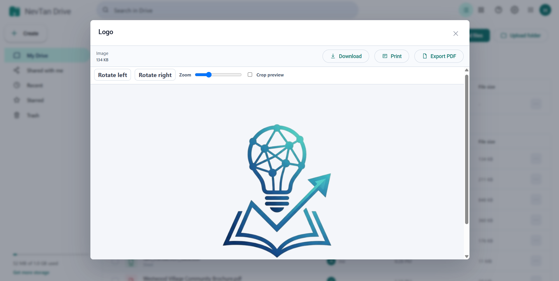 An image preview with the rotate, zoom, and crop controls